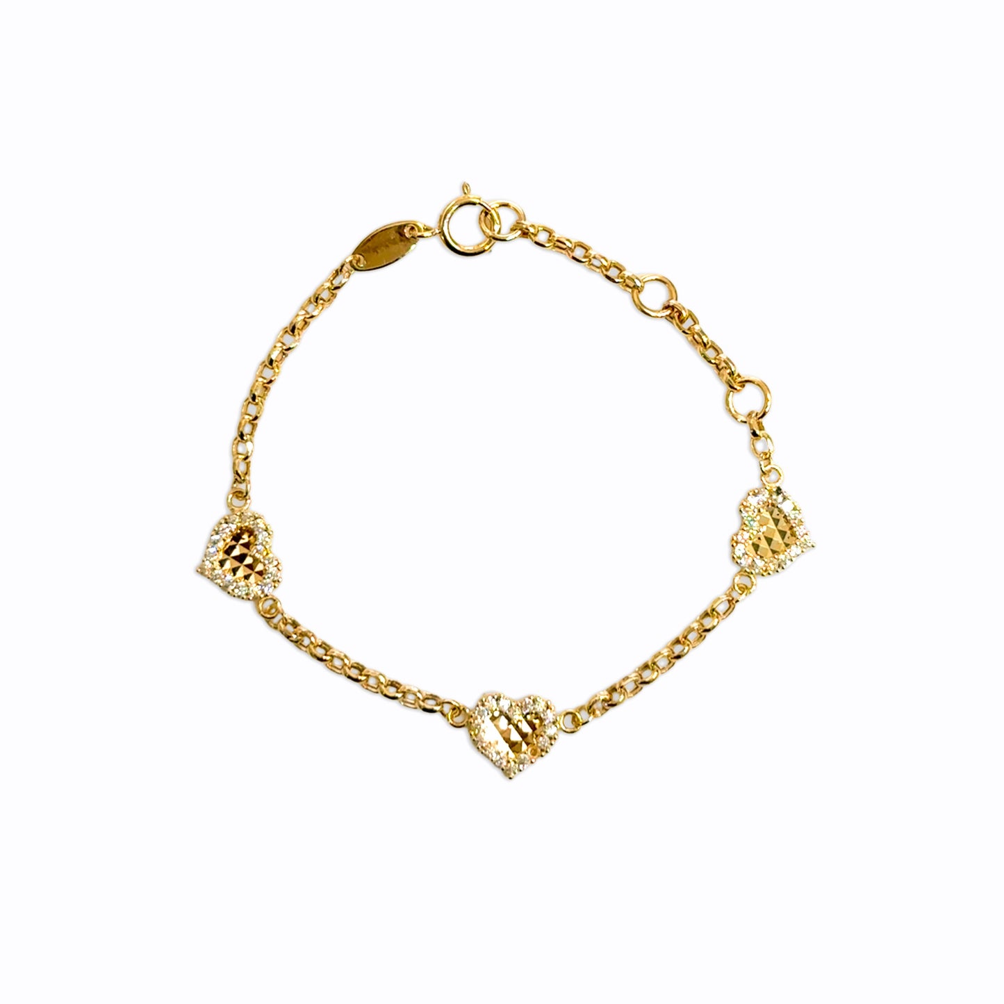 14K solid gold diamond cut heart bracelet with CZ border for babies and girl