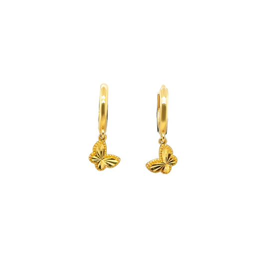 Small 14K gold butterfly earrings with huggie closure for girls