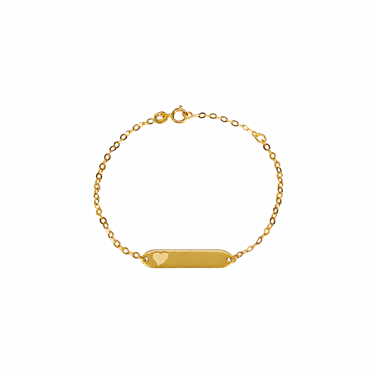 Personalized 14K yellow gold heart ID bracelet for babies and girls with adjustable chain and engraving
