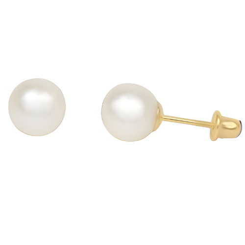 14k gold pearl stud earrings for kids and babies with screw back and push back options