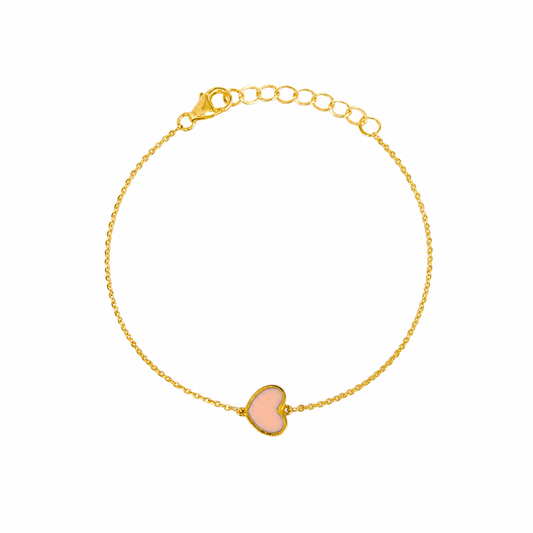 14k gold pink heart bracelet for babies and girls featuring a delicate pink heart charm on an adjustable gold chain