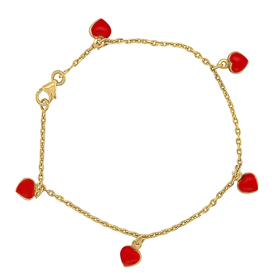 14K Hanging Red Enamel Puffed Heart Bracelet