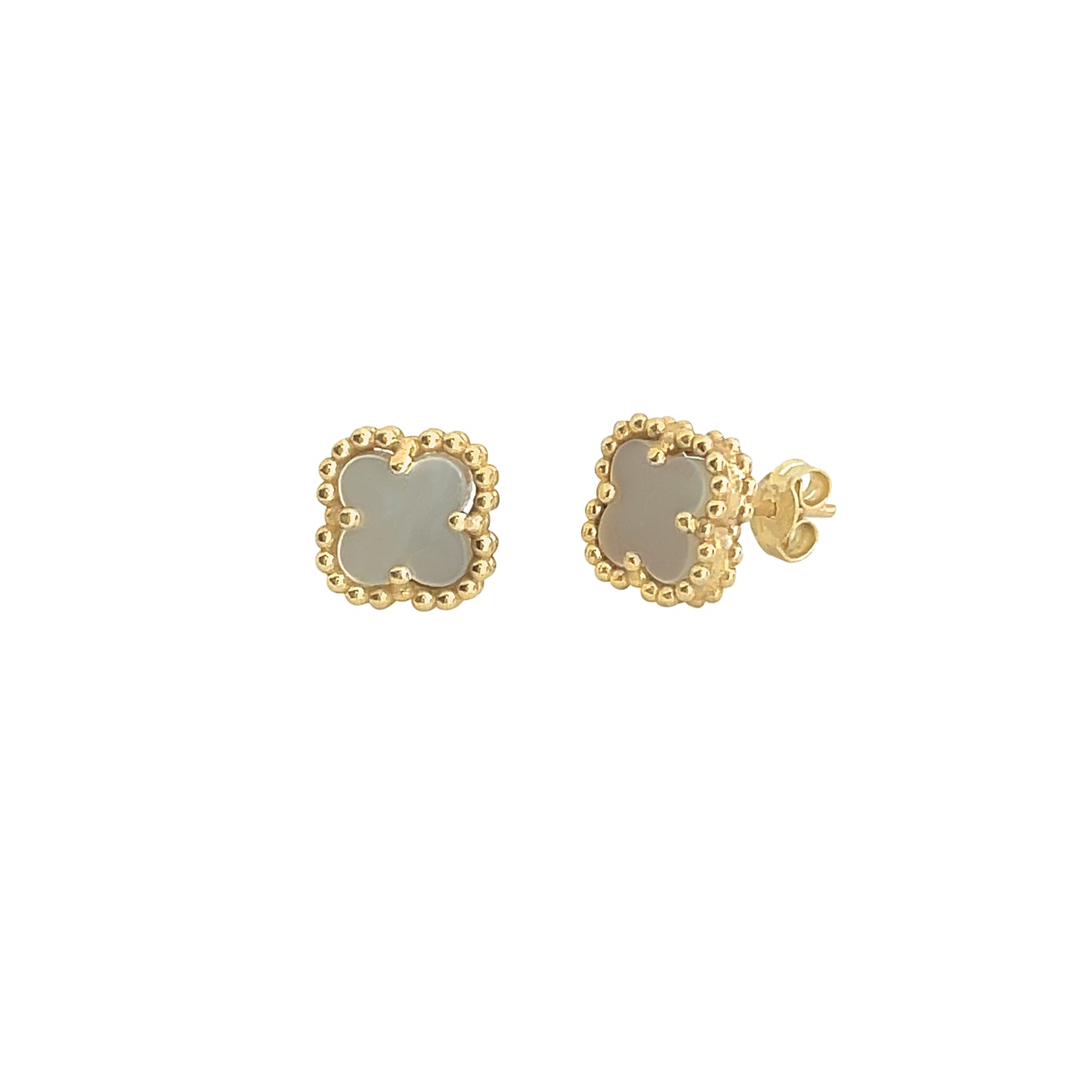 14k Mother Of Pearl Clover Stud Earrings