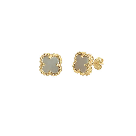 14k Mother Of Pearl Clover Stud Earrings