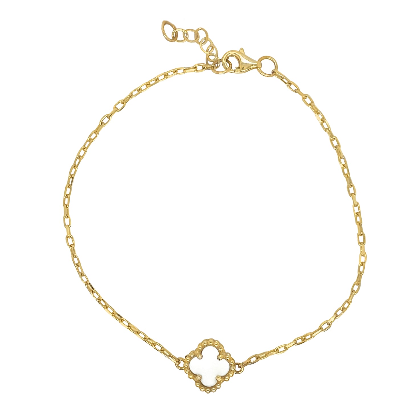 14k Gold Mother Of Pearl Single Clover Bracelet