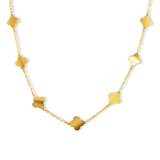 14k Yellow All Gold Clover By The Yard Necklace