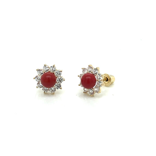 Red Coral Flower Screw Back Earrings- 8mm