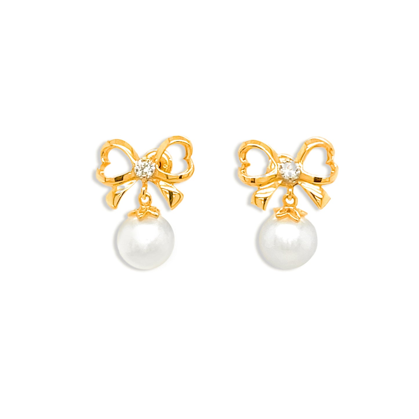 14k Bow With Hanging Pearl Screw-back Earrings