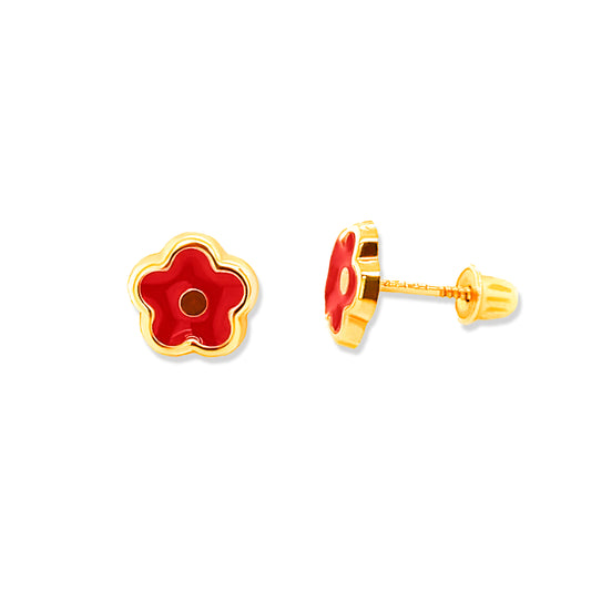 Red Flower Screw Back Earrings