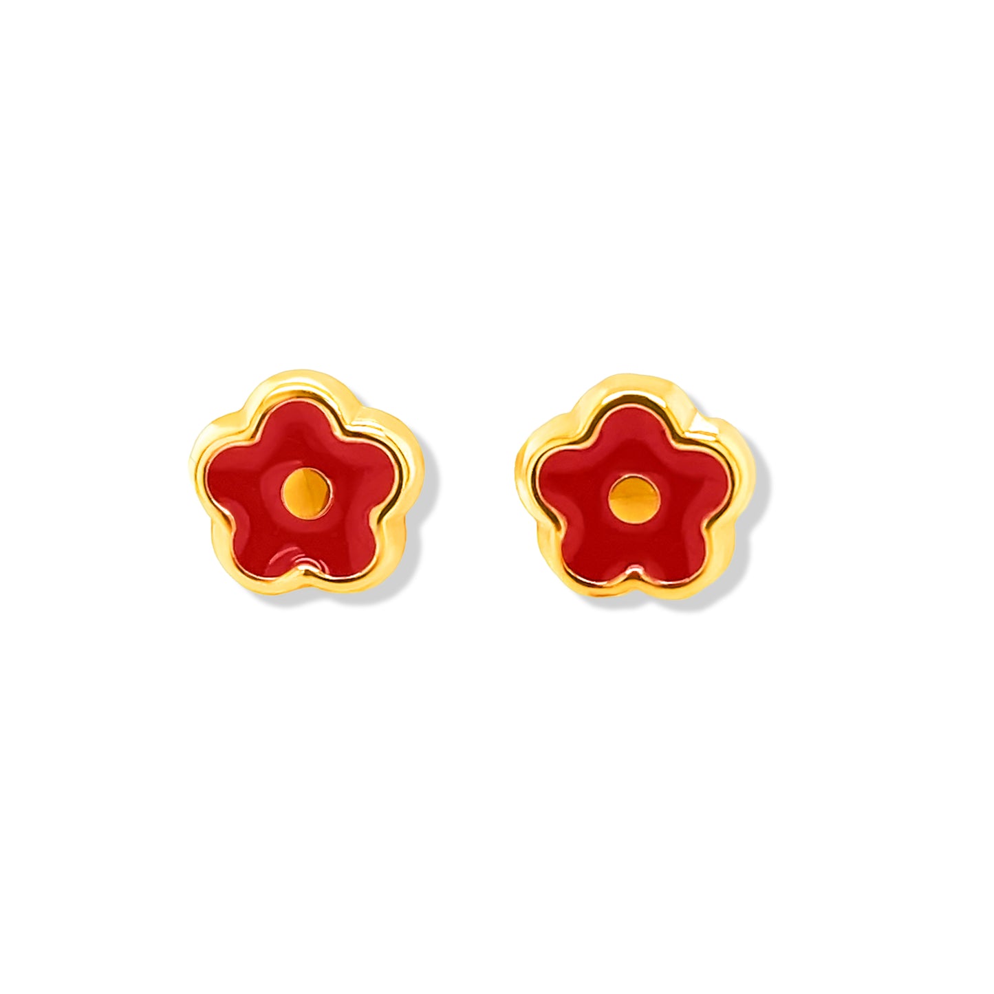 Red Flower Screw Back Earrings