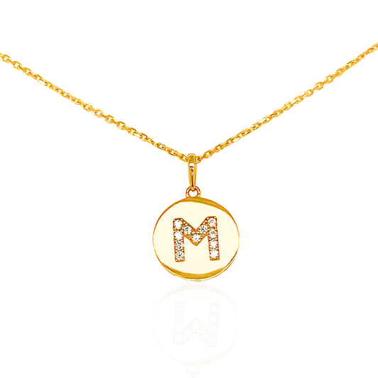 14k Diamond Initial Disc Pendant