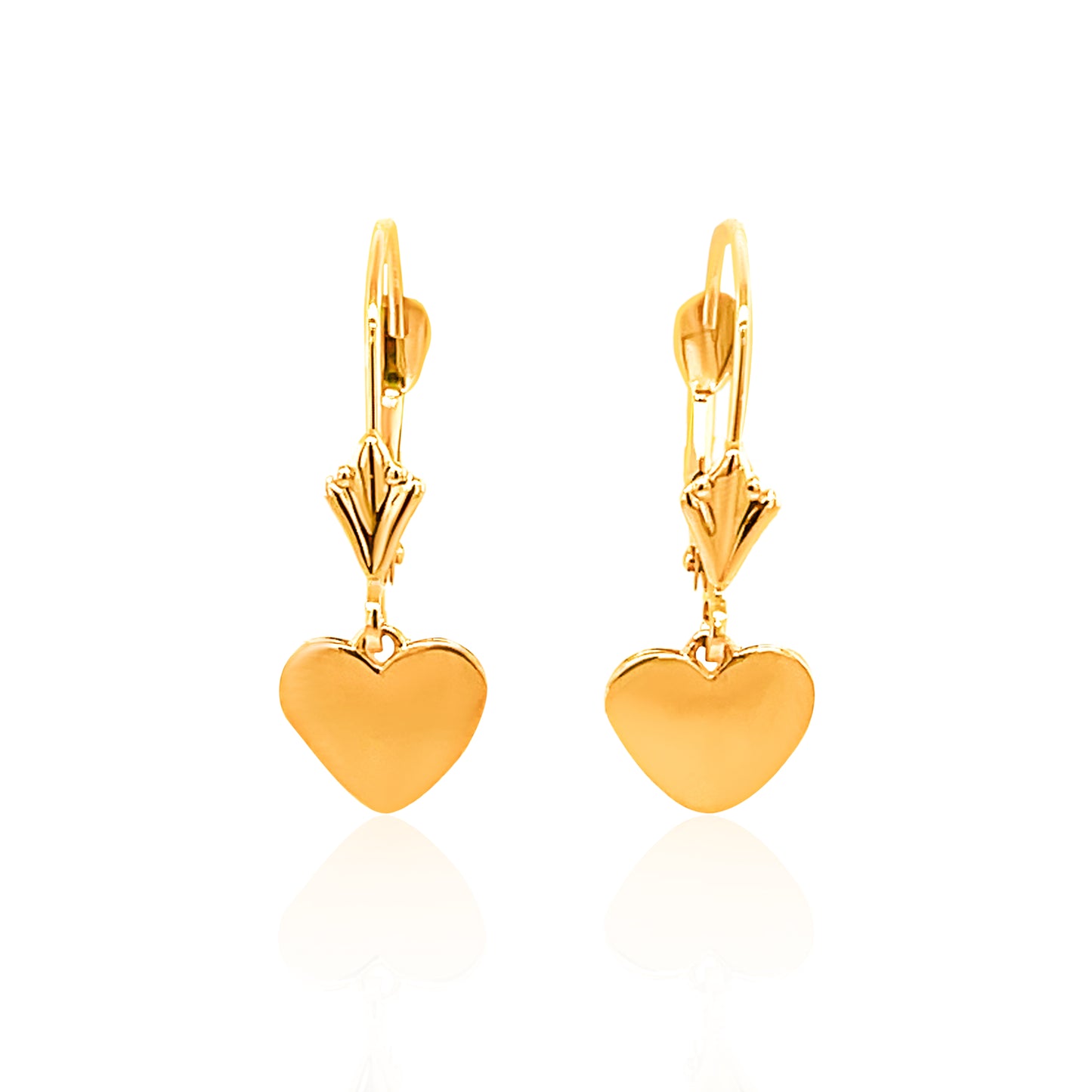 14K Leverback Dangling Heart Earrings