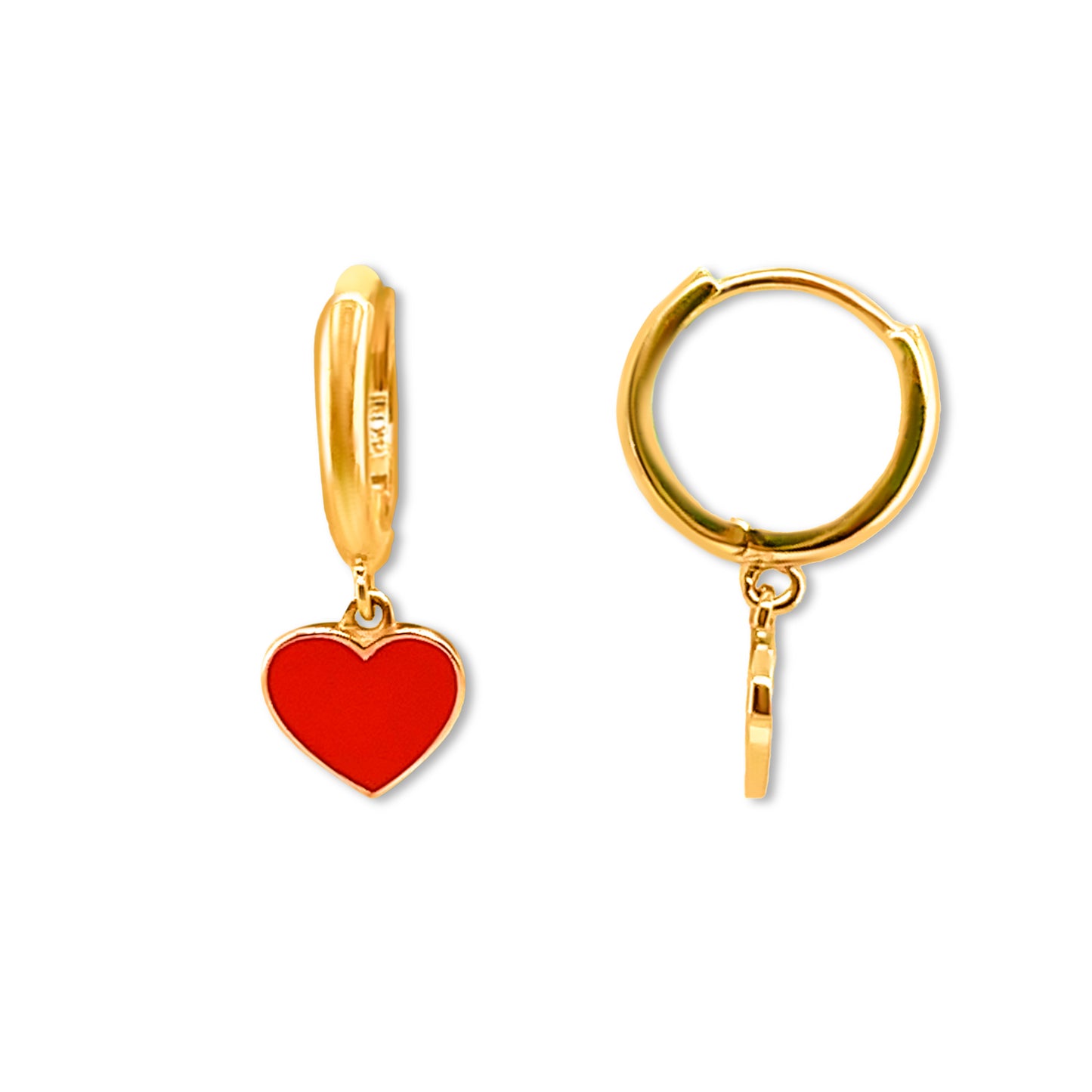 14K Dangling Red Heart Earrings