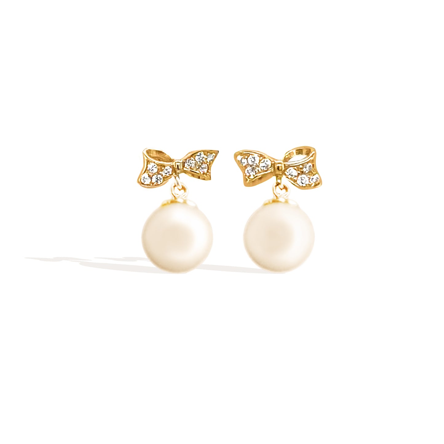 14k Bowtie Hanging Pearl Screwback Earrings