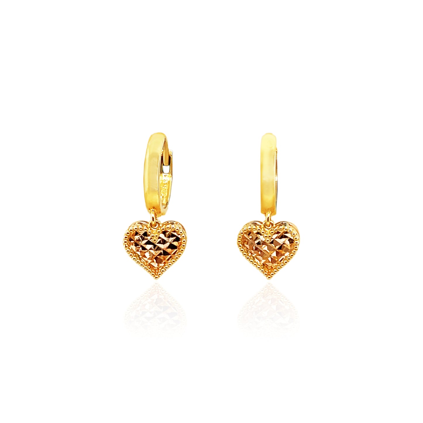 14K Dangling Diamond Cut Heart Earrings