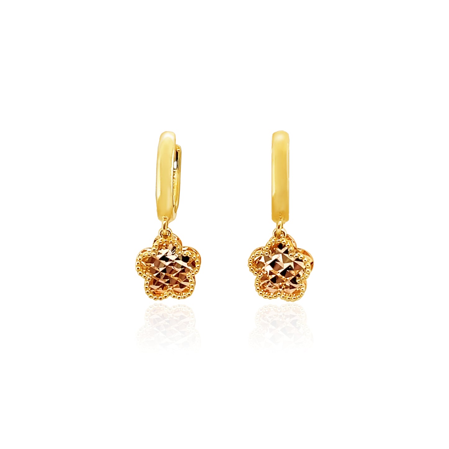 14K Dangling Diamond Cut Flower Earrings