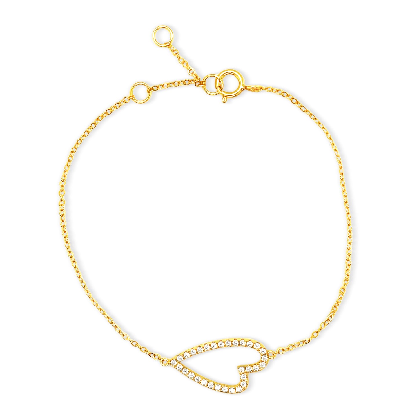 Diamond Slanted Heart Bracelet 14k Gold Plated