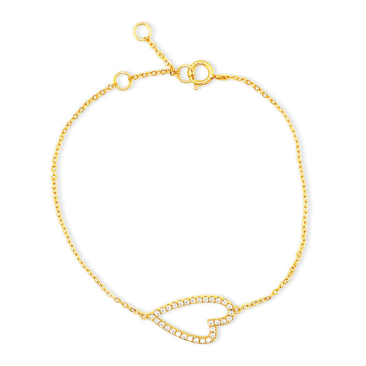 Diamond Slanted Heart Bracelet 14k Gold Plated