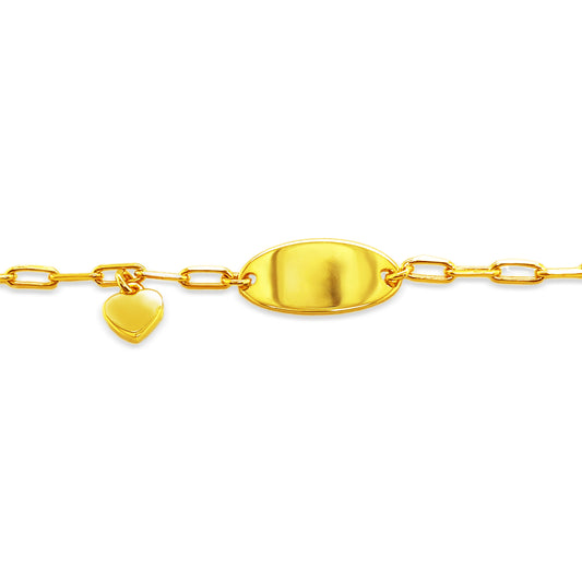 Engravable Heart Charm ID Kids Bracelet 14k Gold Plated