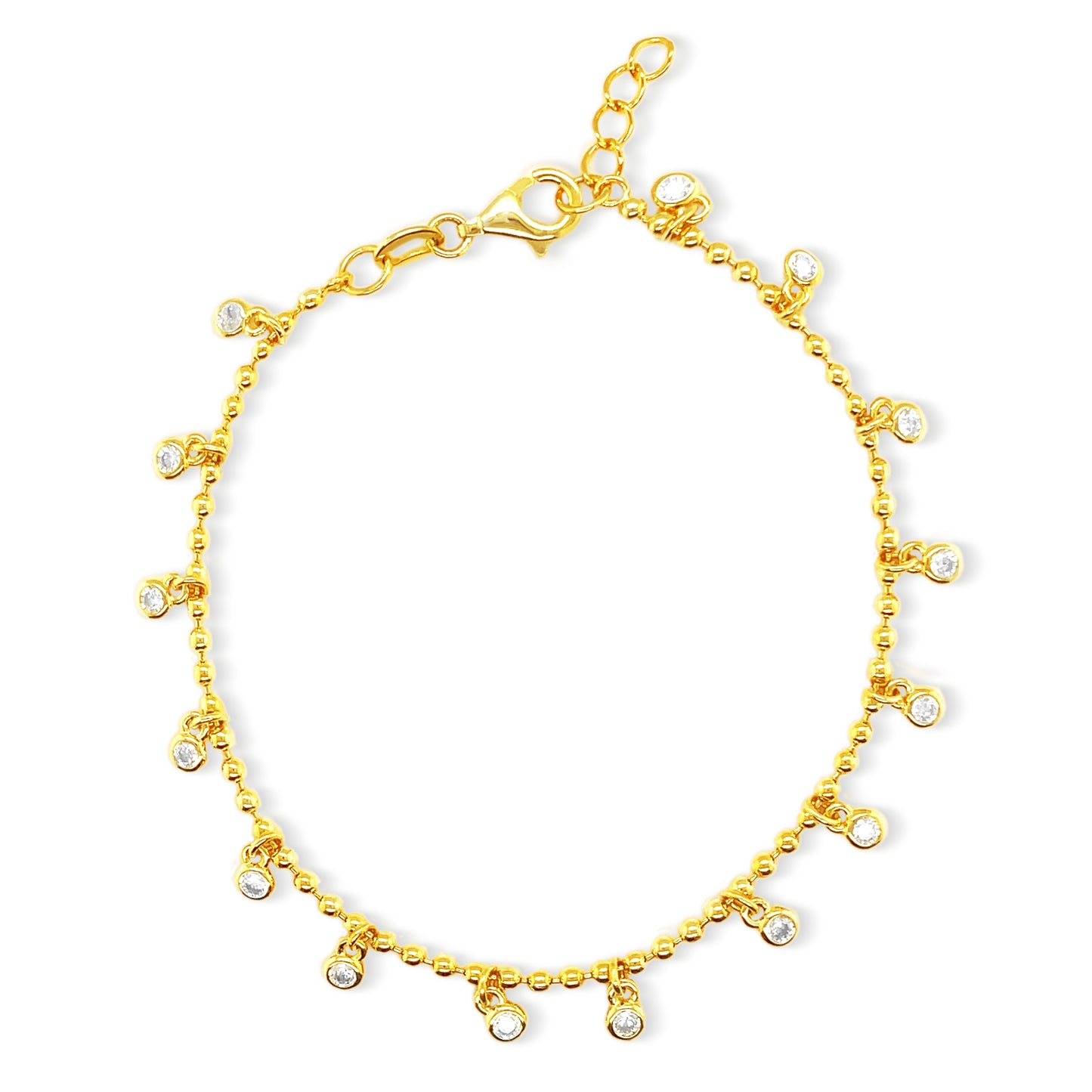 Beaded Bracelet With Hanging Diamonds 14k Gold Plated