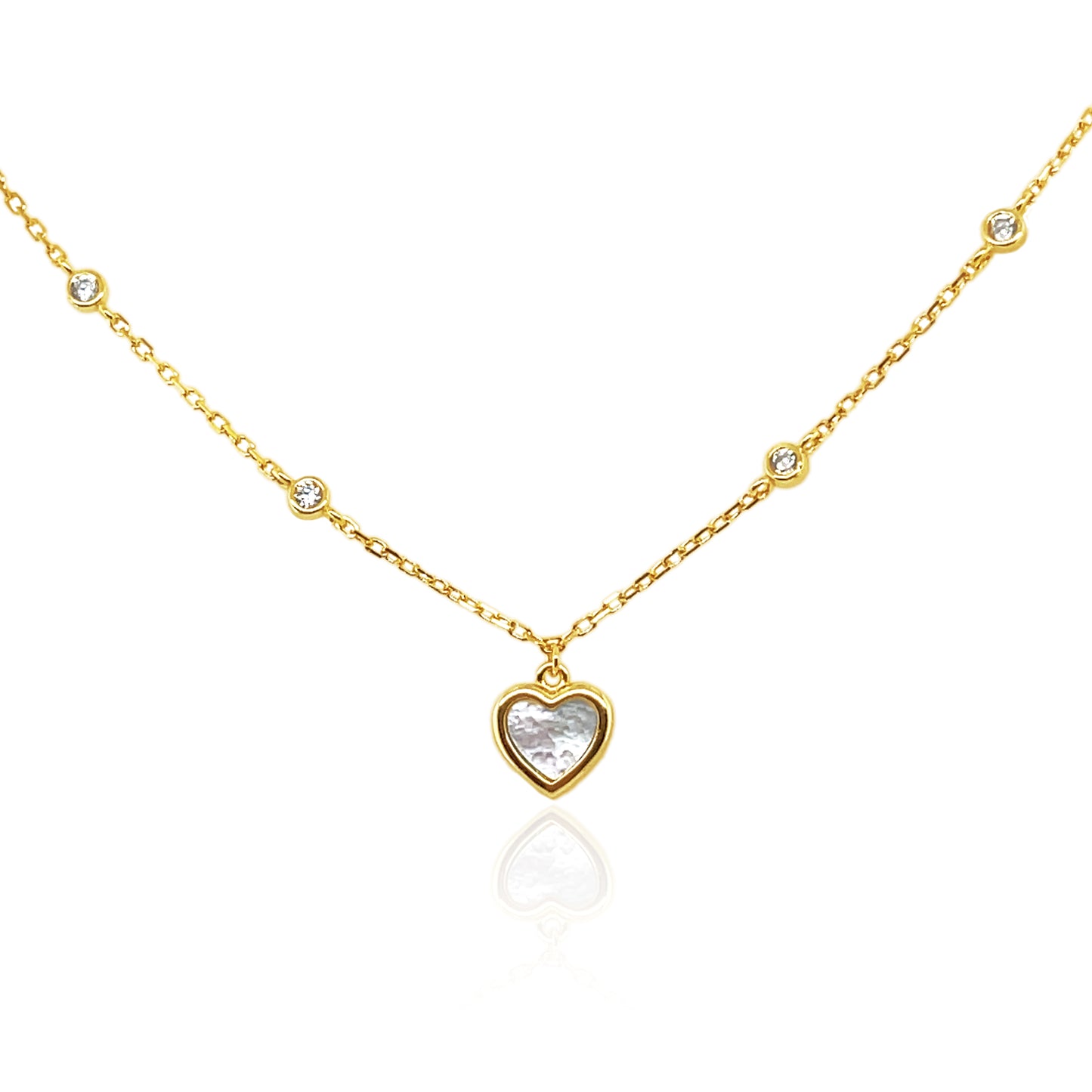 Mother Of Pearl Heart Charm Kids Necklace 14k Gold Plated