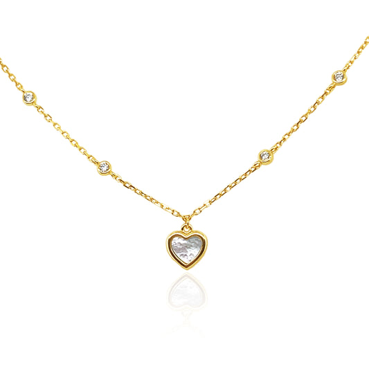 Mother Of Pearl Heart Charm Kids Necklace 14k Gold Plated