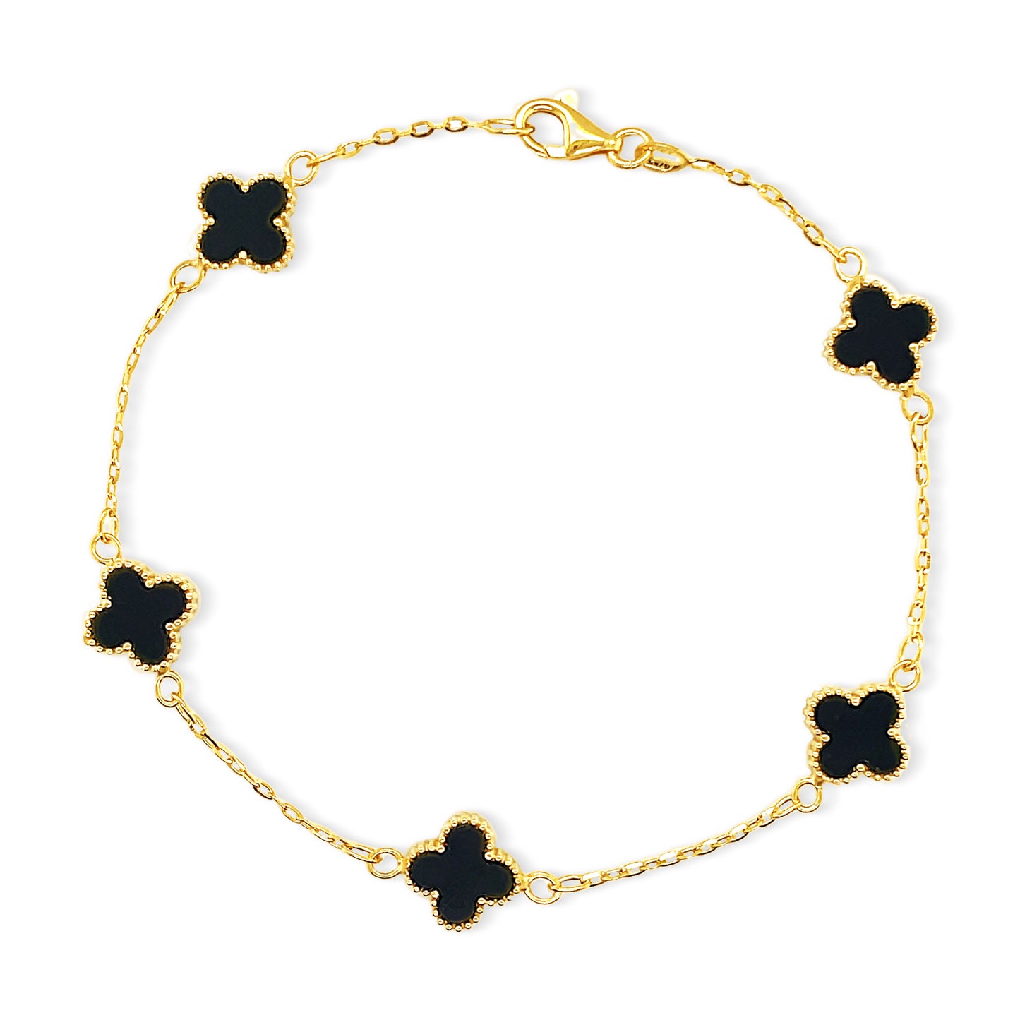 14k Gold Onyx 4 leaf Clover Bracelet