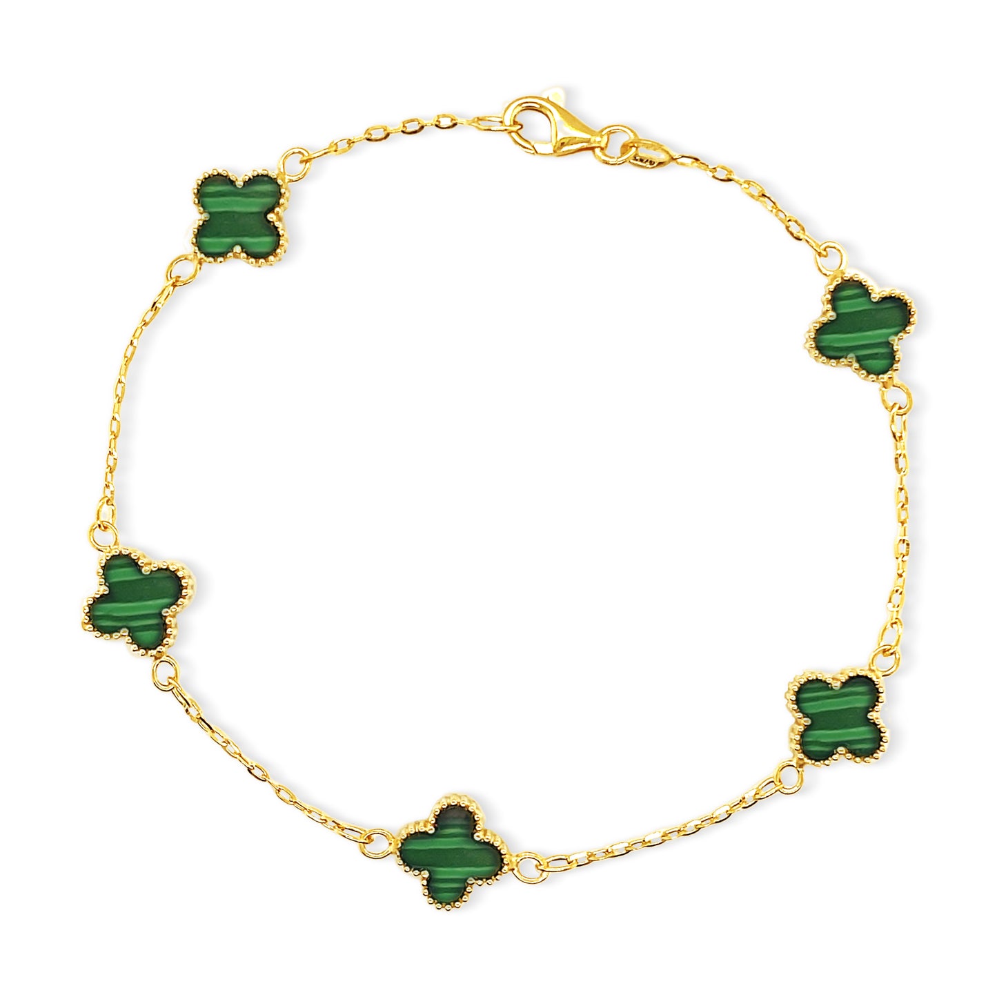 14k Malachite Onyx 4 leaf Clover Bracelet