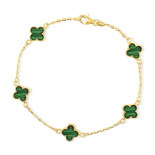 14k Malachite Onyx 4 leaf Clover Bracelet