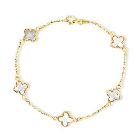 14k Gold Mother Of Pearl 4 leaf Clover Bracelet