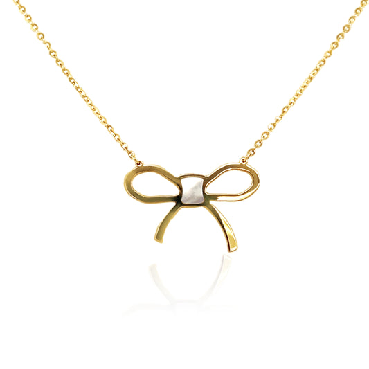 14k Yellow Gold MOP Gemstone Ribbon Necklace