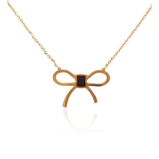 14k Rose Gold Onyx Gemstone Ribbon Necklace