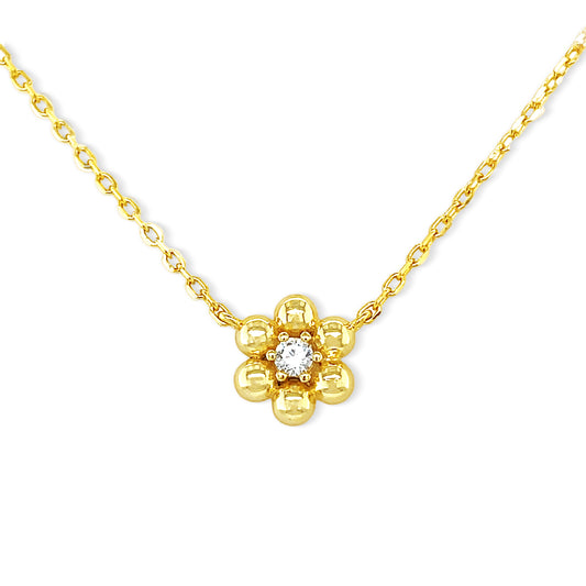 Puffed Flower Necklace 14k Gold Plated