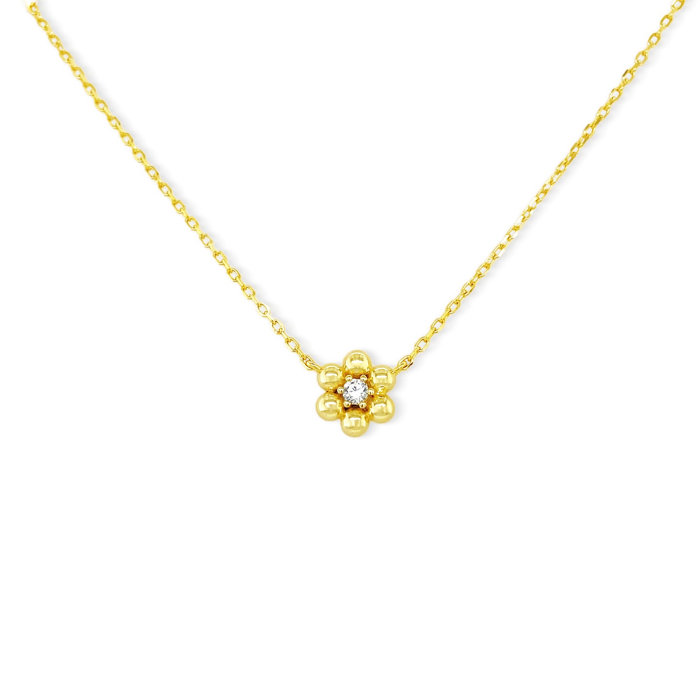 Puffed Flower Necklace 14k Gold Plated