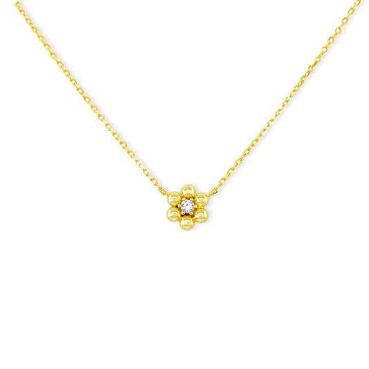 Puffed Flower Necklace 14k Gold Plated