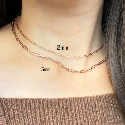 14k Rose Gold Paperclip Chain Necklace-3mm