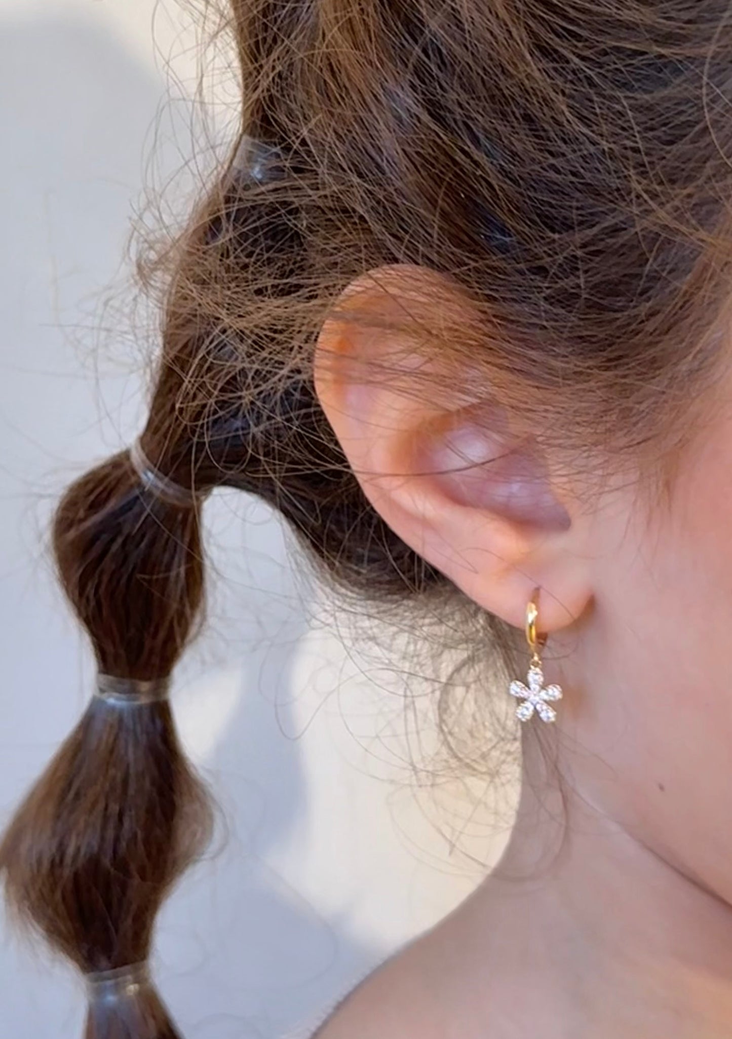 14k Gold Light Pink Floral Dangle Earrings