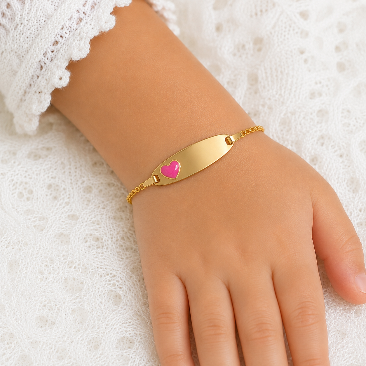 14K Gold Pink Heart ID Bracelet – Personalized Baby/Kids Name Bracelet