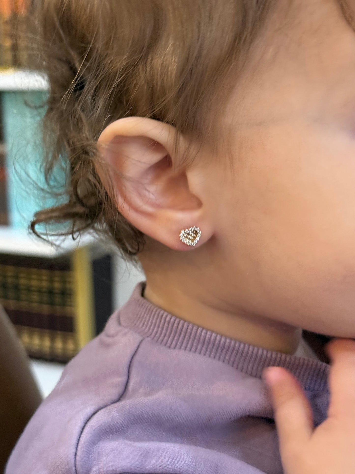 14k Diamond Cut Heart Screw-Back Earrings