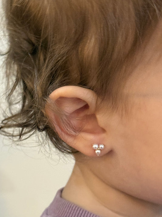 14k Gold Large Triangle Pearl Screw-back Earrings