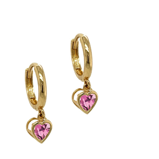 14K Dangle Gemstone Heart Earrings (+colors)