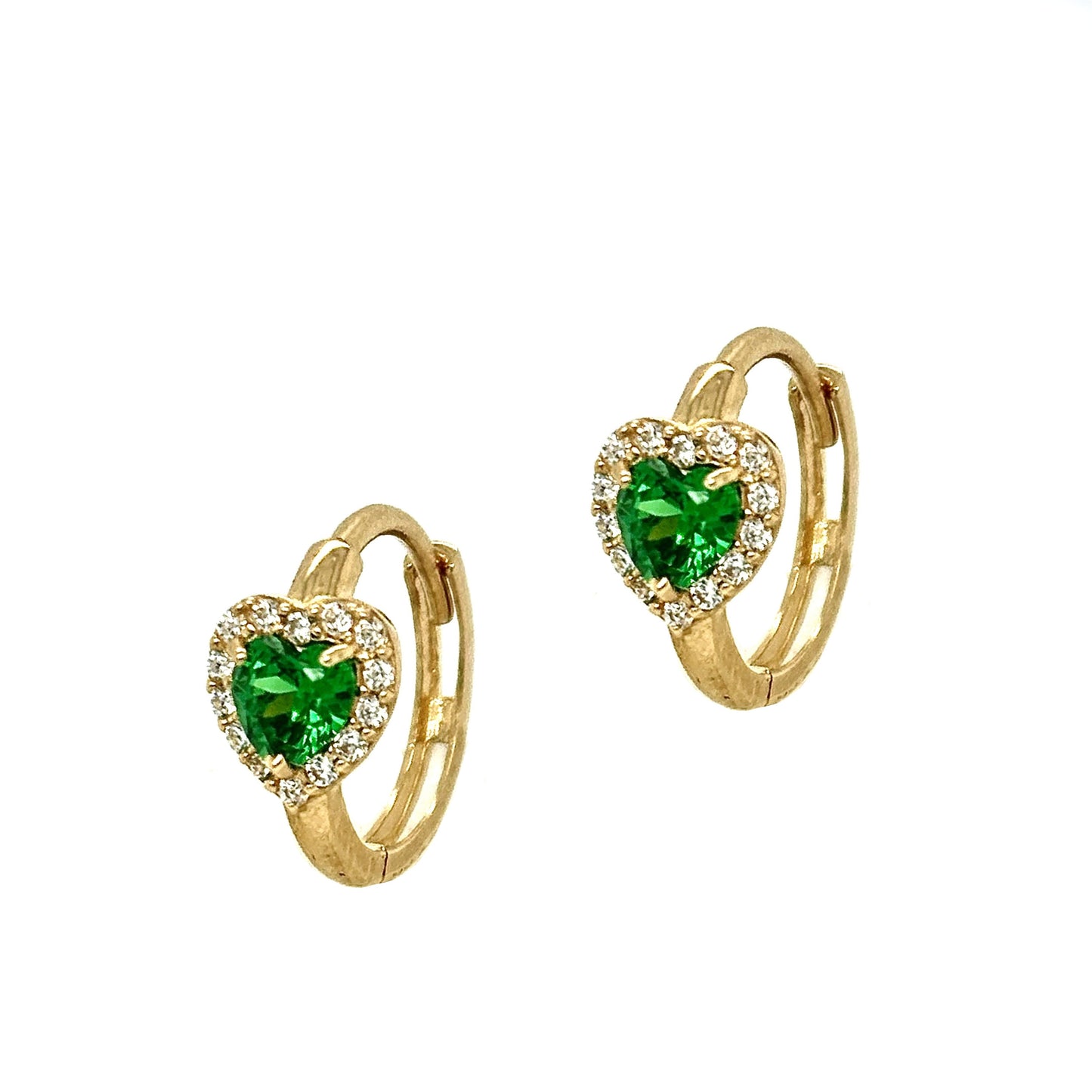 14k Gold Halo Heart Huggies (+ colors)