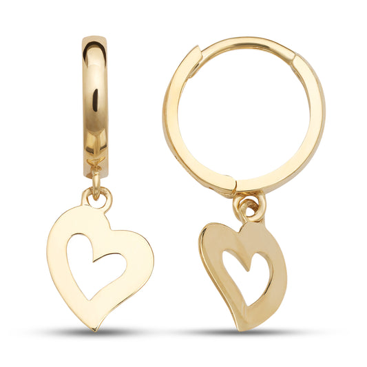 14k Gold Dangle Heart Earrings