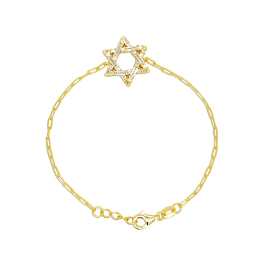 14k Gold Plated Baguette-Cut Cubic Zirconia Magen David Bracelet