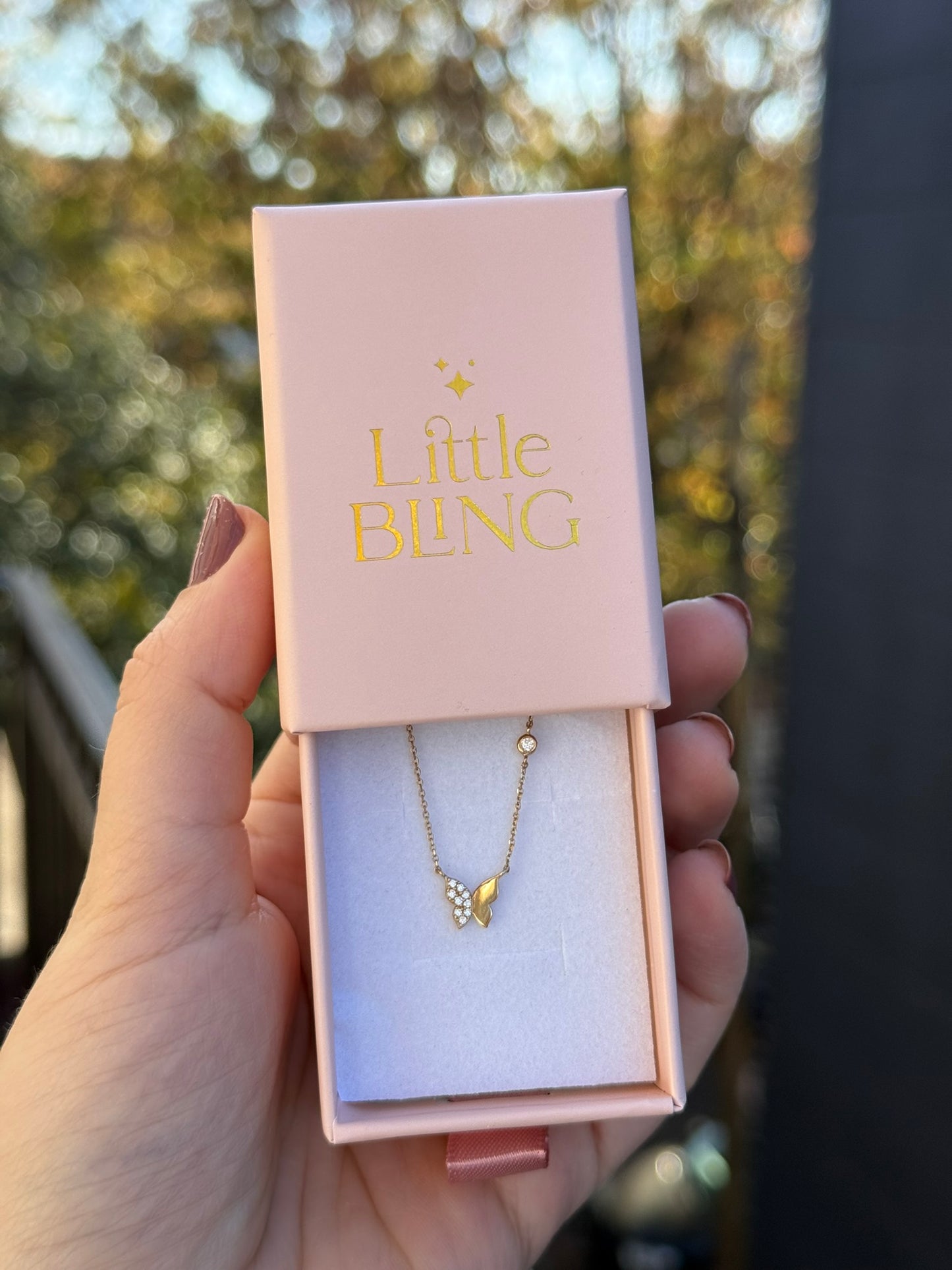 14k Yellow Gold Diamond Butterfly Necklace