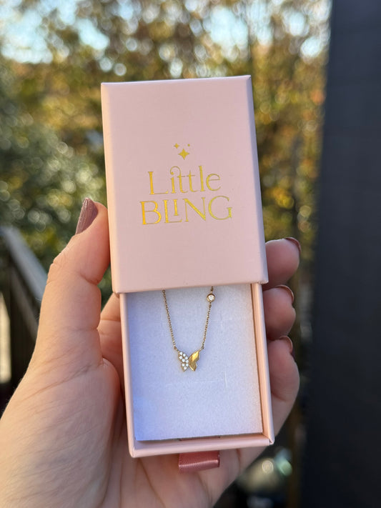 14k Yellow Gold Diamond Butterfly Necklace