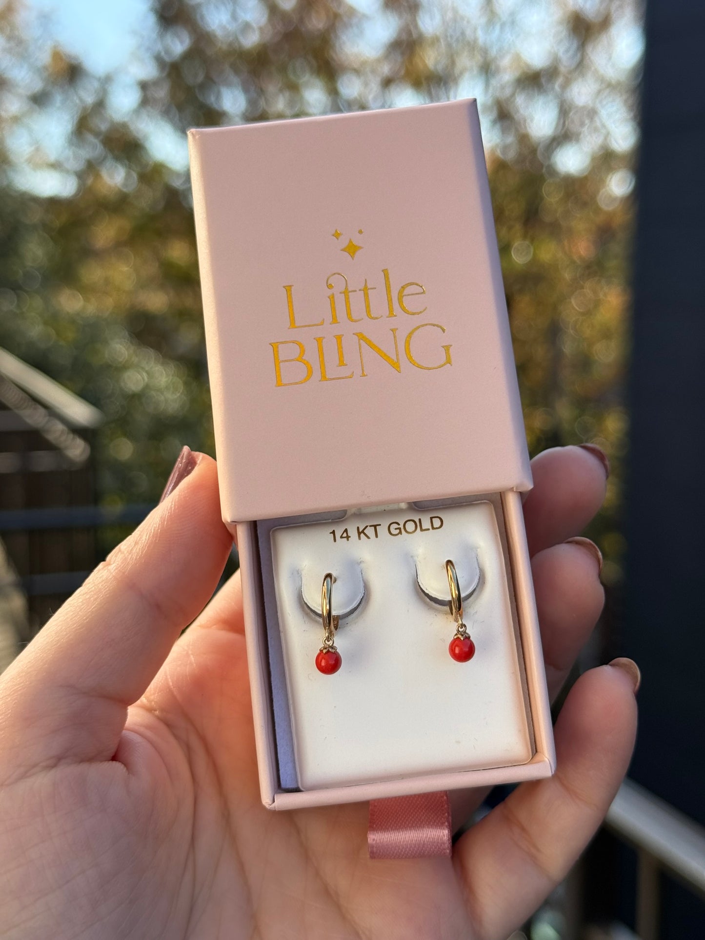 14K Gold Drop 4mm Coral Earrings