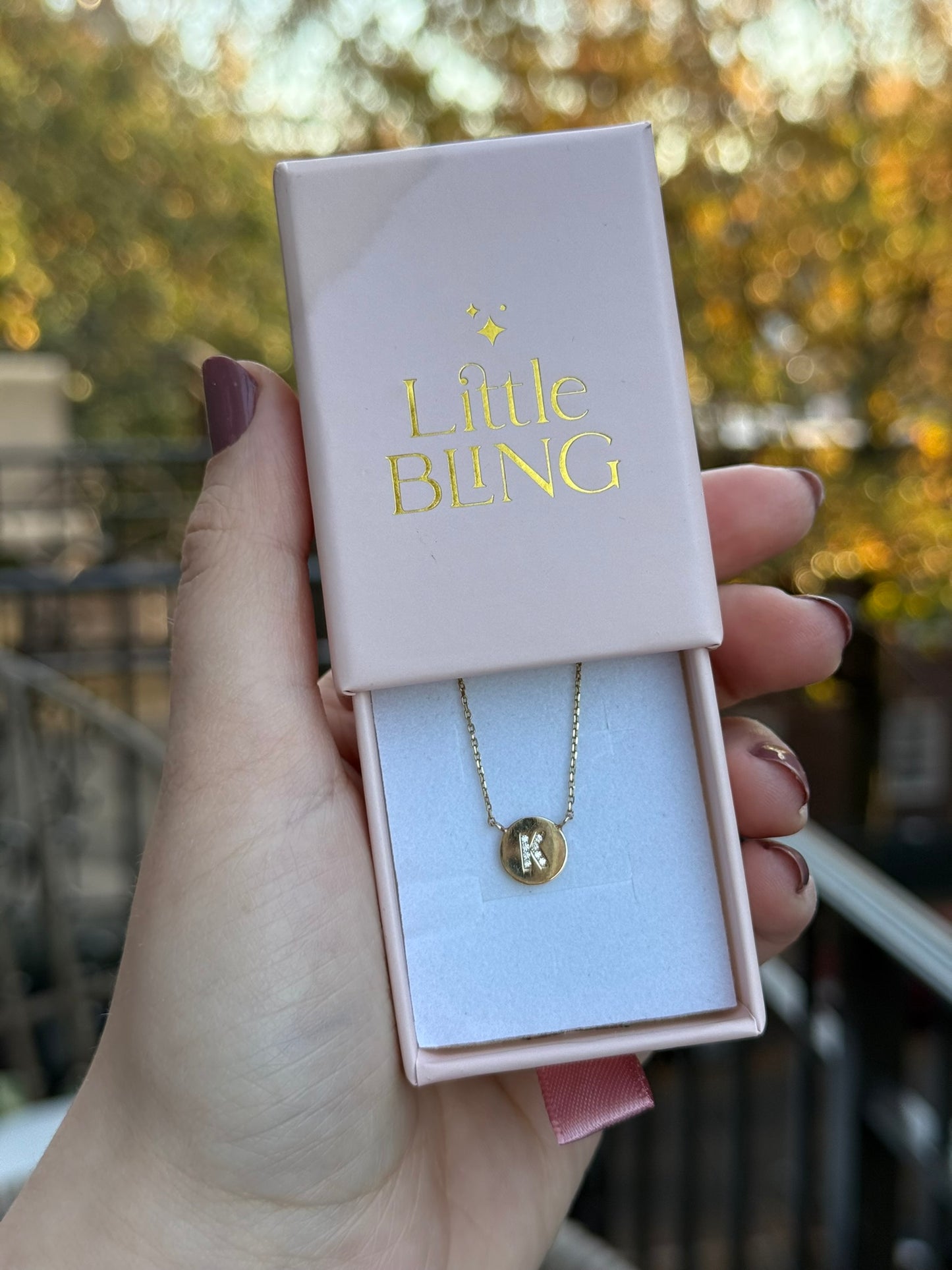 14k CZ 'K' Disc Necklace
