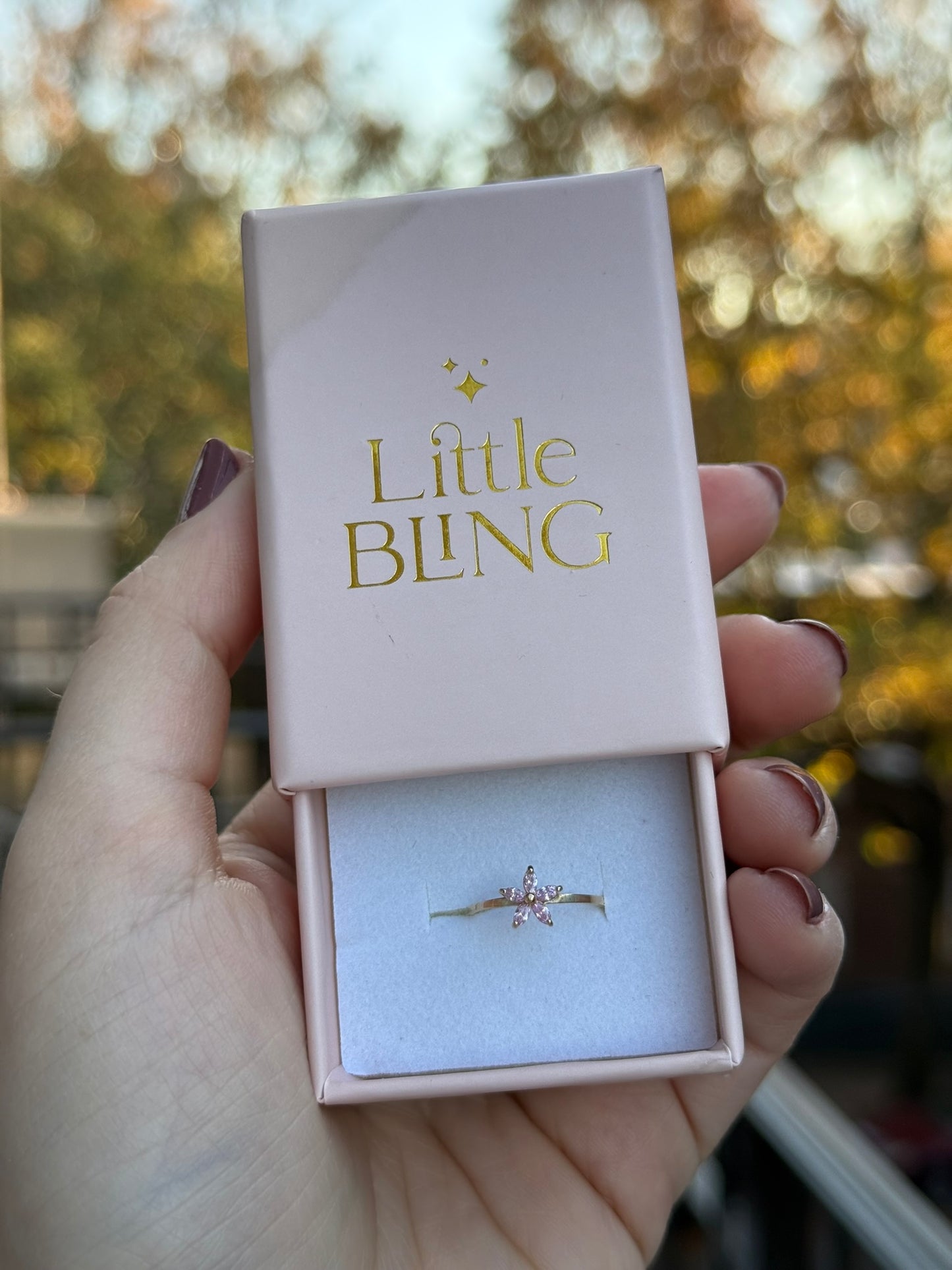 14k Yellow Gold pink Flower Kids Ring