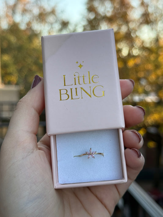 14k Yellow Gold pink Flower Kids Ring